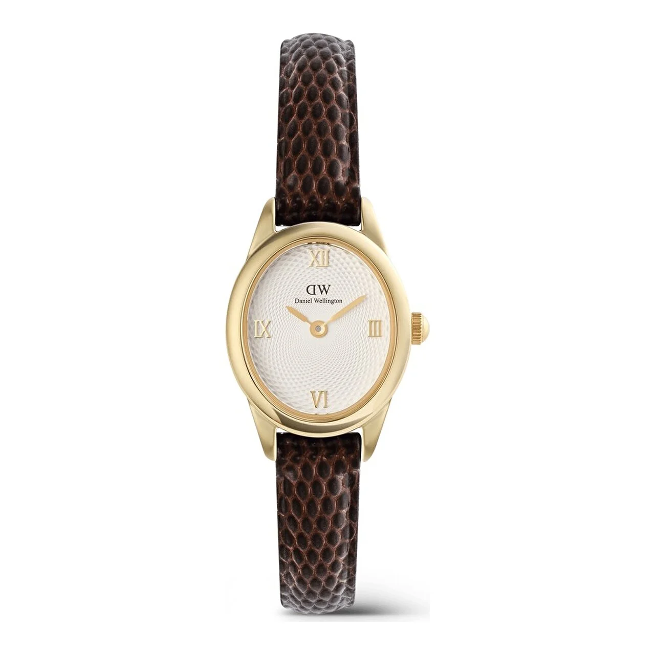DANIEL WELLINGTON Ophelia Mini Dark Brown Lizard White Guilloché G DW00600891 22 mm kol saati