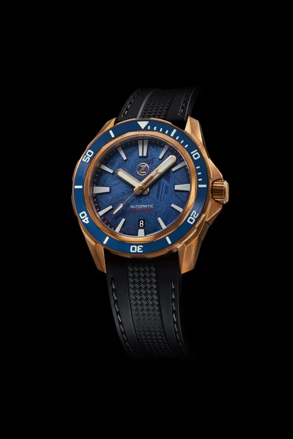Zelos Swordfish Bronze 300m Diver ETA 2892 Blue Meteorite kol saati