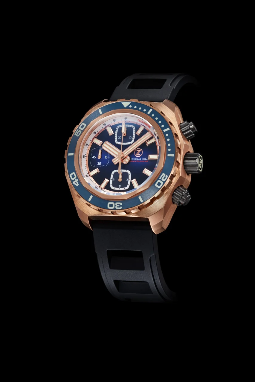 Zelos Hammerhead Chrono 1000m Diver Bronze Midnight Blue 44 mm kol saati