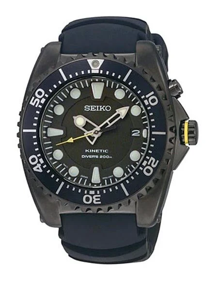 Seiko Kinetic Black Ion-Plated 43mm Dive Watch with Power Reserve #SKA427P2 kol saati