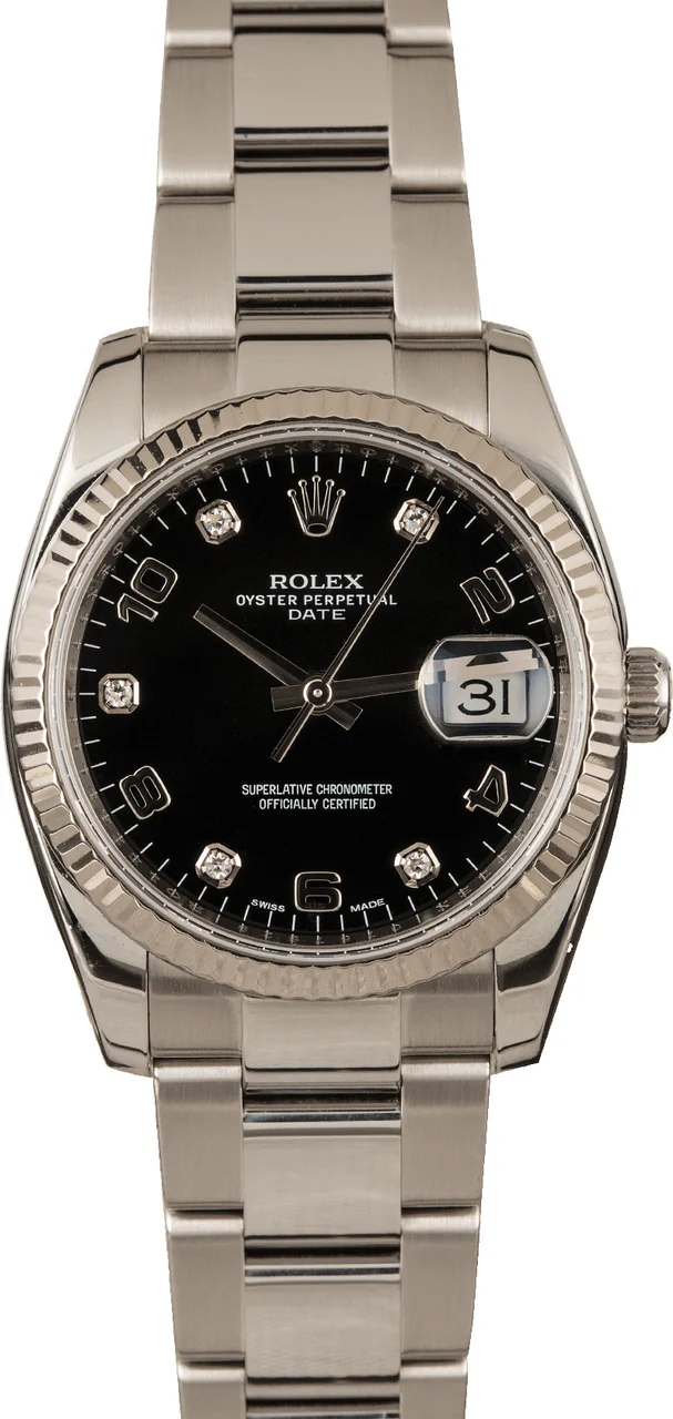 Rolex Date 115234 Black Diamond Dial 115234BKDO 34 mm kol saati