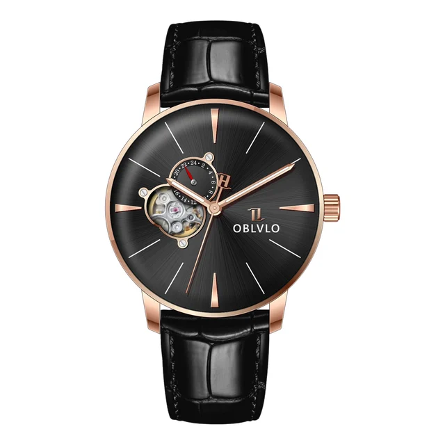 OBLVLO With Automatic Watch,Black Dial NM-PB NW Series,40mm,Leather With Automatic Watch,B