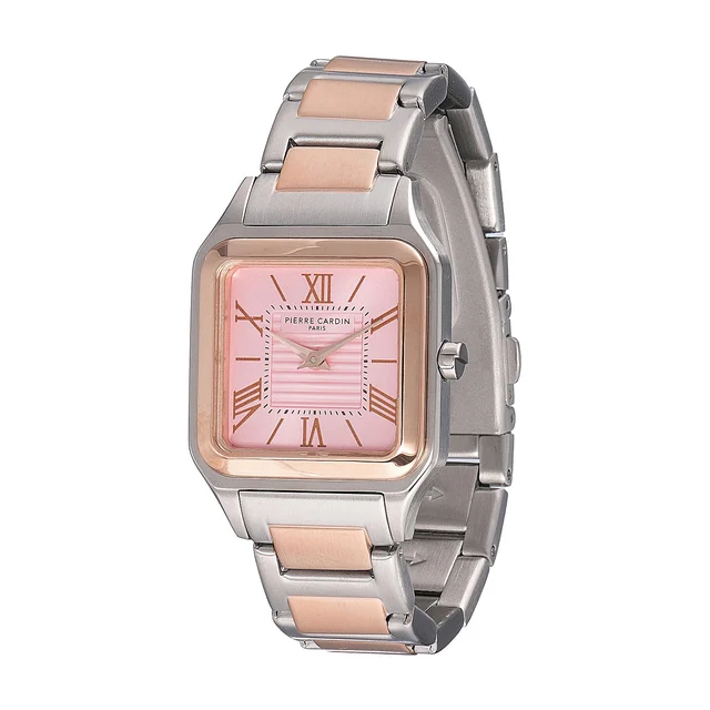 Ménilmontant Carré Women’s Square Watch - Two-Tone Rose Gold & Silver Case, Pale Pink Dial