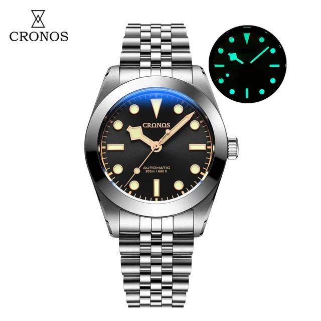 CRONOS Snowflake Automatic Men Watch L6025 Cronos- L6025(NH35)- 雪花针-黑盘金钉-三株770 kol saati