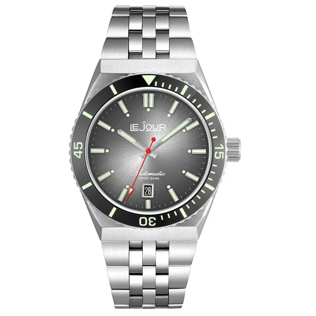 Le Jour Delmare Swiss Dive Watch with Fume Grey Dial #LJ-DM-004 kol saati