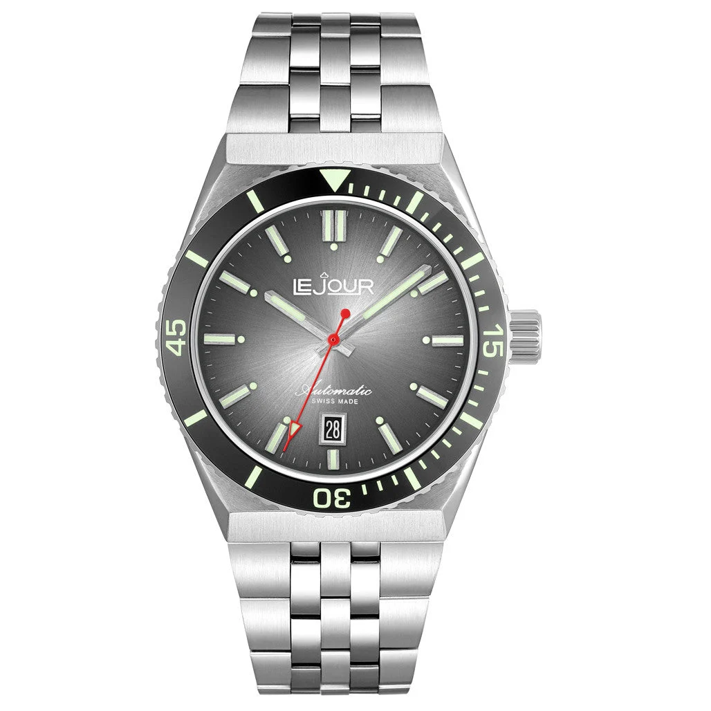 Le Jour Delmare Swiss Dive Watch with Fume Grey Dial #LJ-DM-004 48 mm kol saati