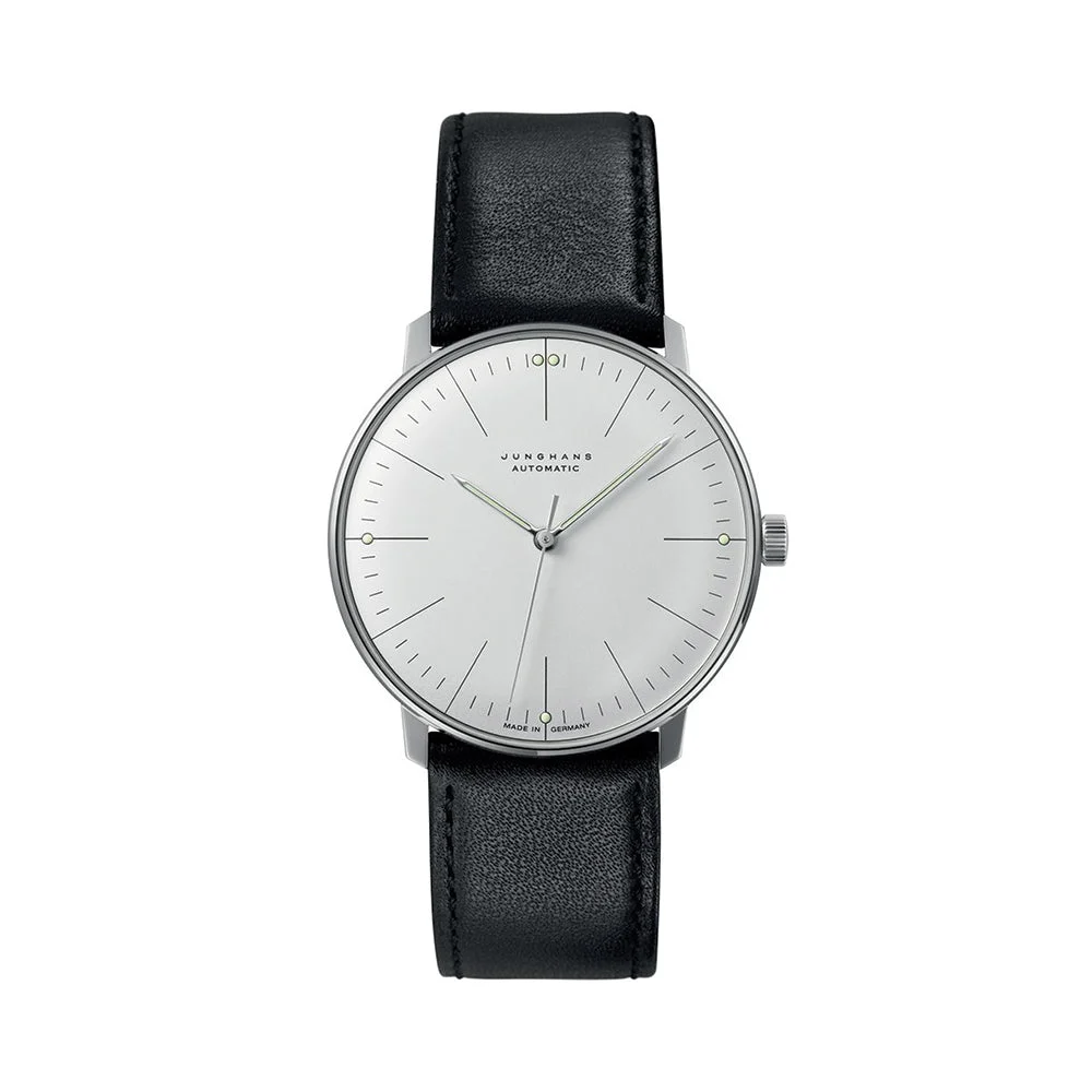 Junghans Max Bill Automatic Sapphire Crystal 38mm - White on Leather Strap 027.3501.02 38 mm kol saati