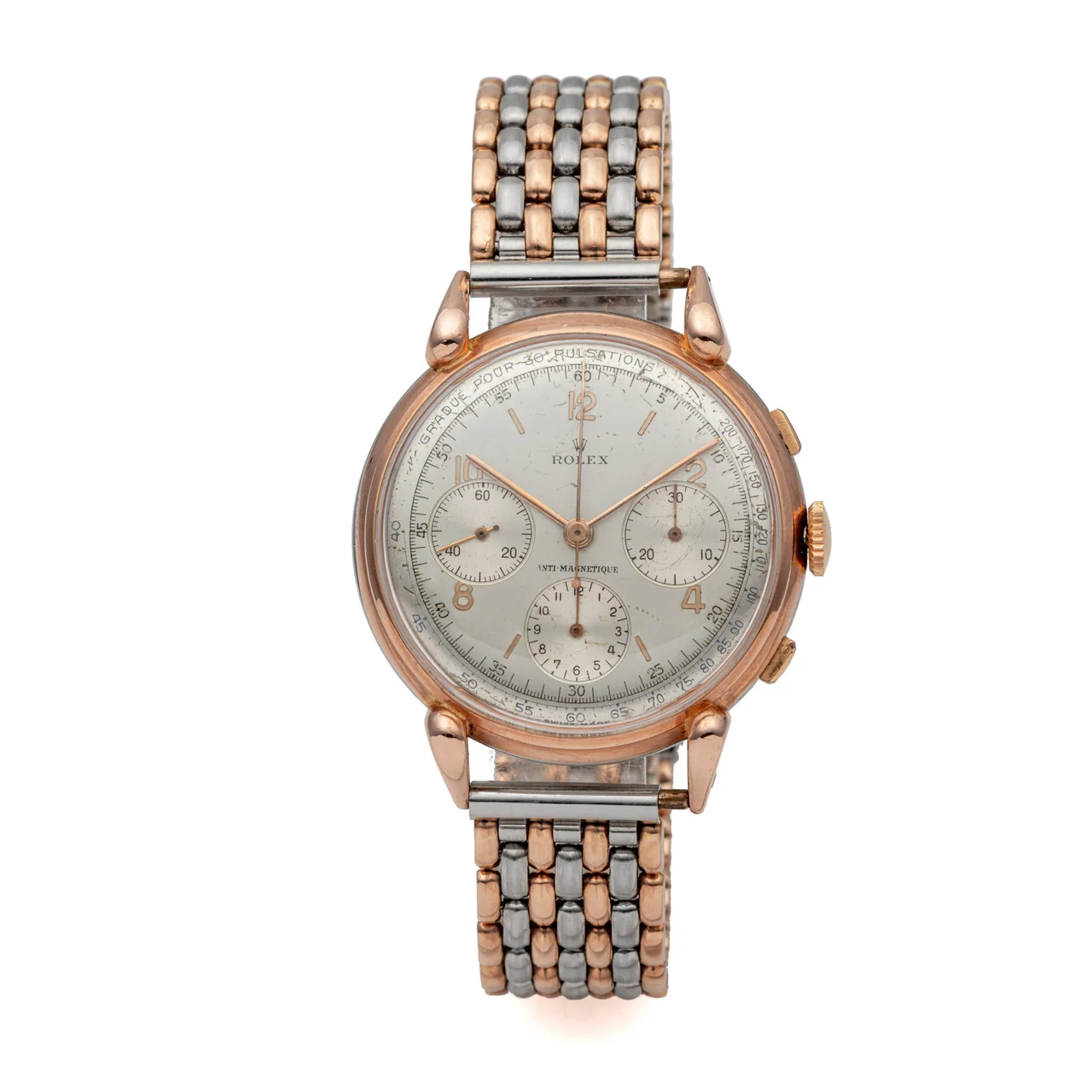 Rolex ROLEX REF. 4313 CHRONOGRAPH PINK GOLD AND STEEL Very fine and rare, manual-winding, 18K pink gold and stainless steel wristwatch with chronograph. 40 mm kol saati