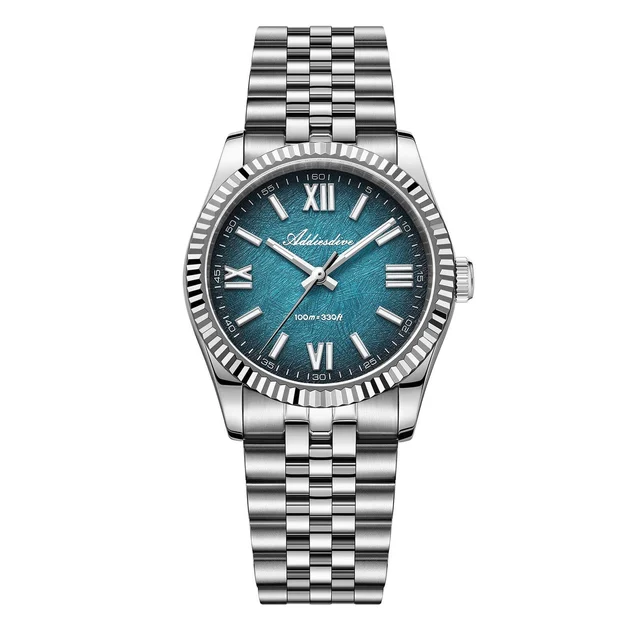 addiesdive Quartz Dress Watch 爱迪时-AD2512-狗牙圈日志- 青蓝面-罗马数- 五珠带 kol saati
