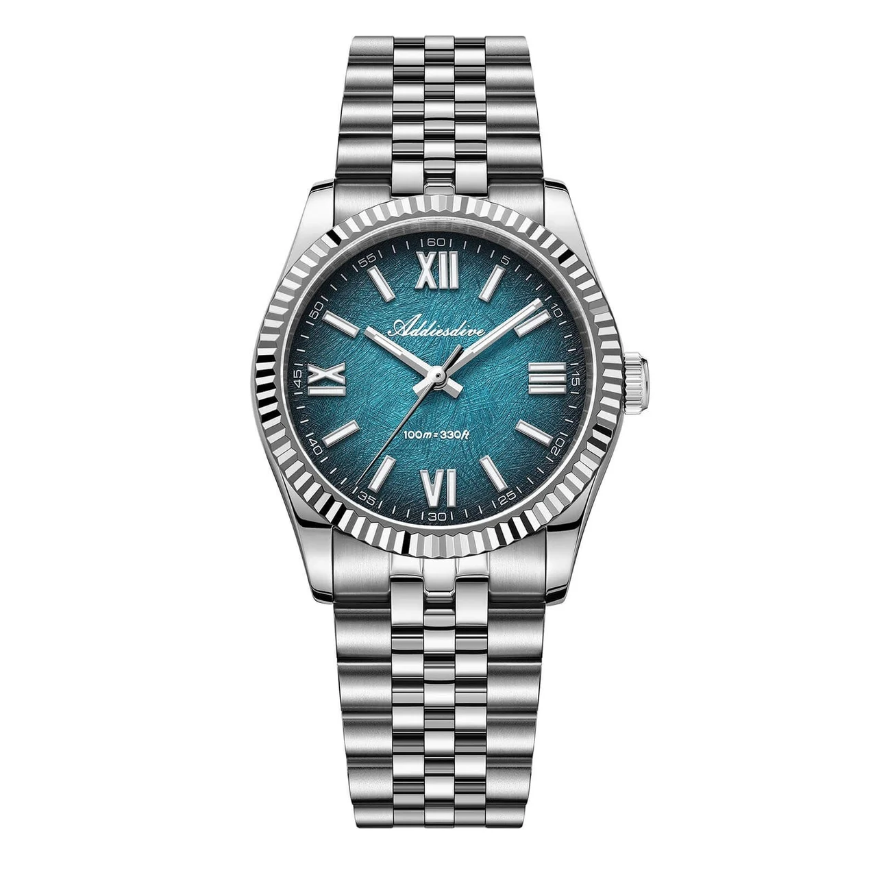 addiesdive Quartz Dress Watch 爱迪时-AD2512-狗牙圈日志- 青蓝面-罗马数- 五珠带 36 mm kol saati