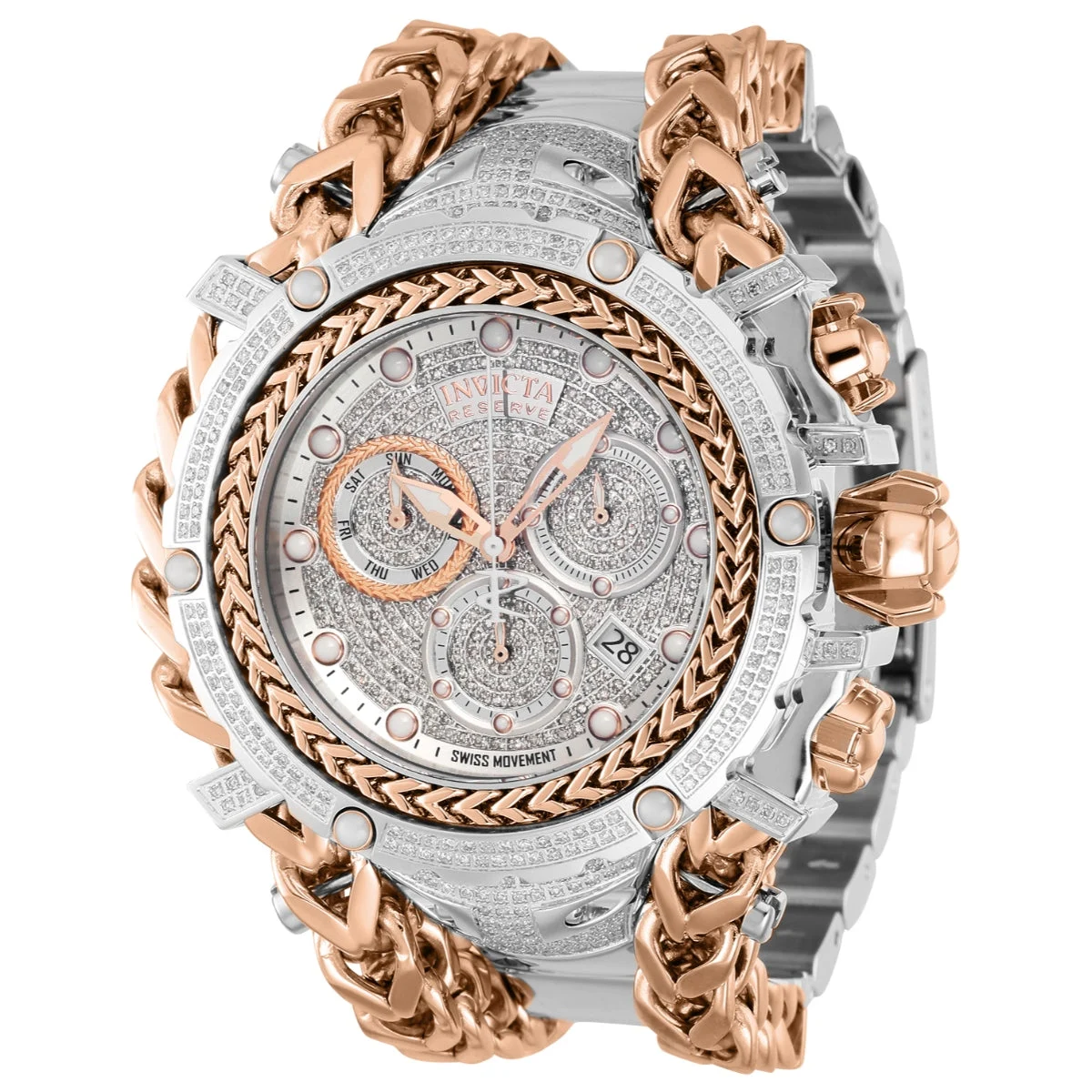 Invicta Reserve Gladiator 2.92 Carat Diamond Swiss Ronda Z60 Caliber Watch - 58.3mm, Steel, Rose Gold (35058) kol saati