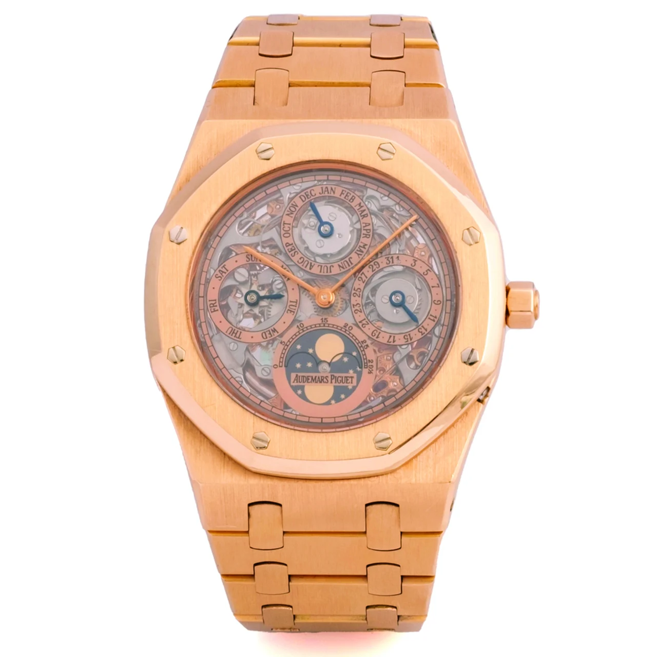 Audemars Piguet AUDEMARS PIGUET REF. OR 25636, SELF-WINDING, SKELETON, PERPETUAL CALENDAR, MOON PHASES, CALIBRE 2120 / 2801; “ROYAL OAK” “QUANTIÈME PERPÉTUEL AUTOMATIQUE No. 1; 18K PINK GOLD kol saati
