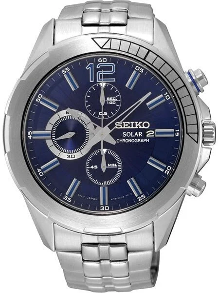 Seiko ReCraft Series Blue Dial, Solar Chronograph with Stopwatch #SSC381 43.5 mm kol saati