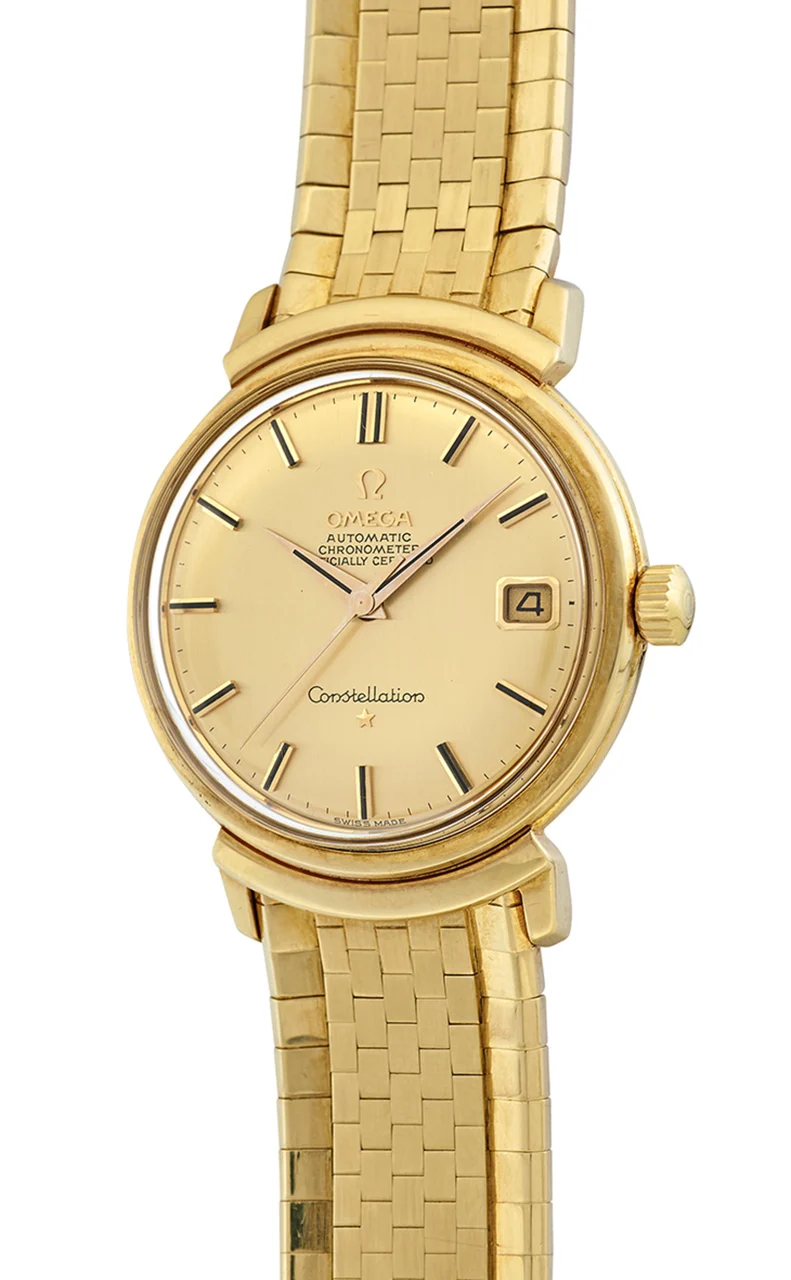 OMEGA OMEGA REF. BA 168.002, CONSTELLATION, 18K YELLOW GOLD, WITH ORIGINAL BOX AND EXTRACT OF FROM THE ARCHIVES kol saati