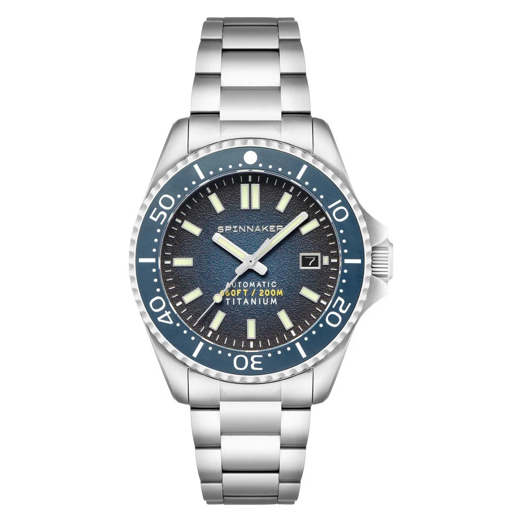 Spinnaker Tesei Titanium Automatic Watch with Tactical Blue Dial #SP-5084-55 43 mm kol saati