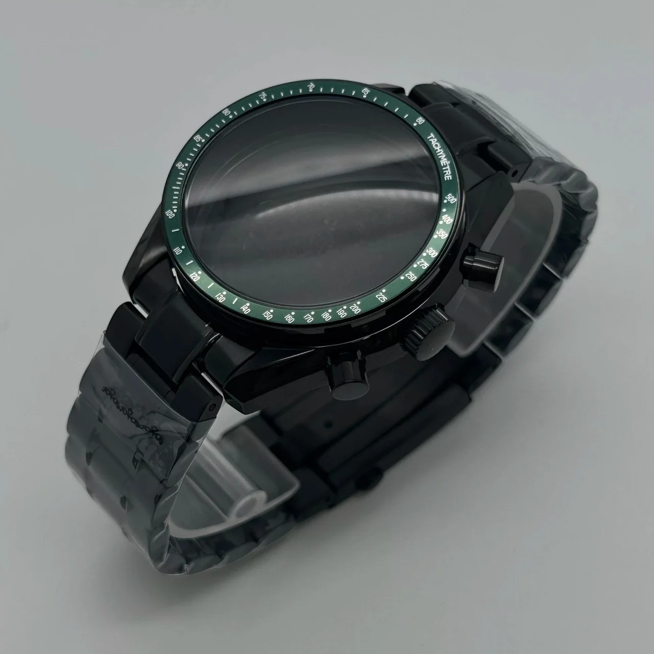Tandorio PVD Black Speedmaster Case moon Caseback for VK63 movement Mineral 5ATM 6026557726217 40 mm kol saati