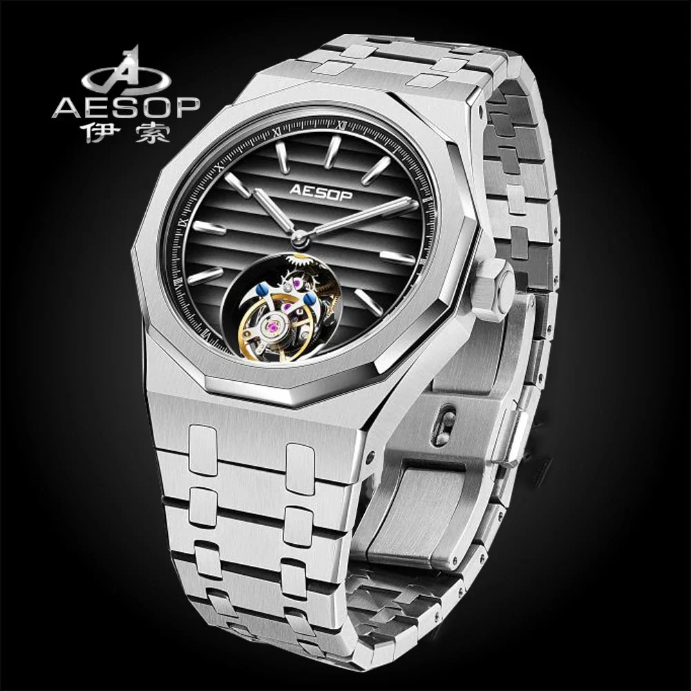 Tandorio Watches AESOP 7057 Flying Tourbillon Skeleton Watch For Man Luxury Sapphire 50ATM Gradient D 12000053336567582 42 mm kol saati