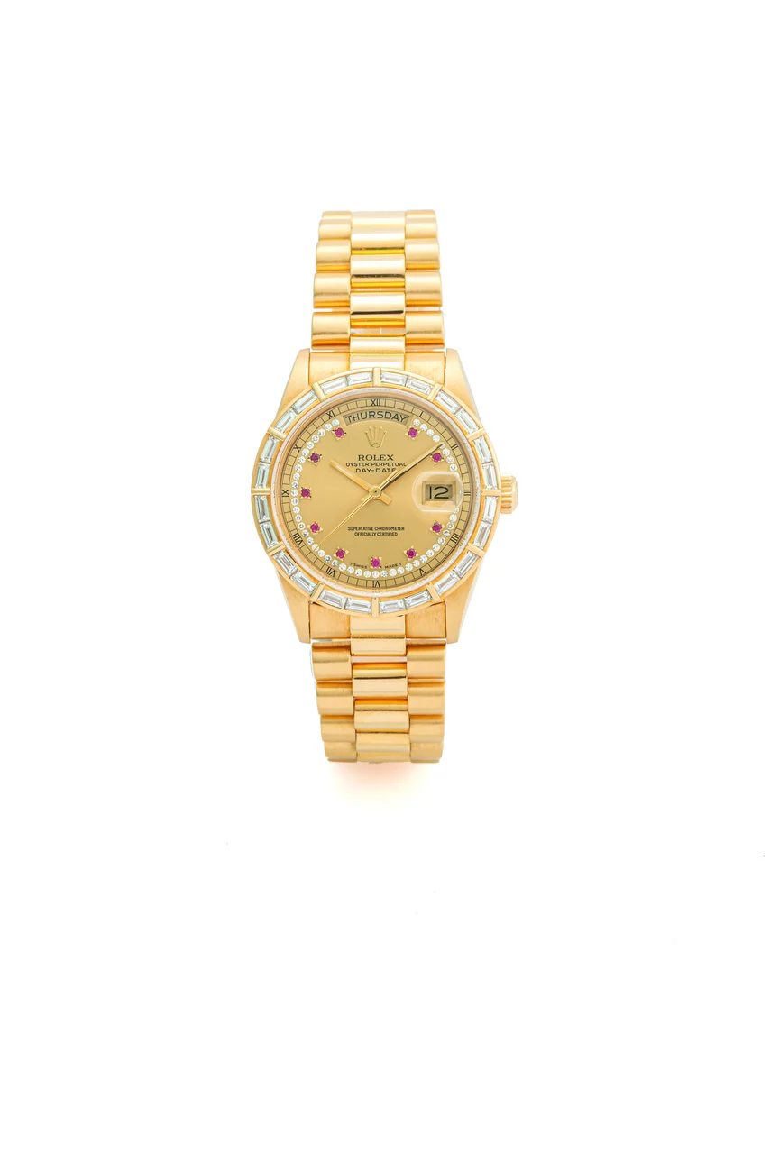 Rolex ROLEX REF. 18168, DAY-DATE, 18K YELLOW GOLD, DIAMONDS AND RUBIES kol saati