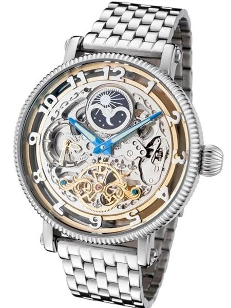 Rougois Dual Time Zone Skeleton Automatic Watch with Day/Night Dial RMAS kol saati