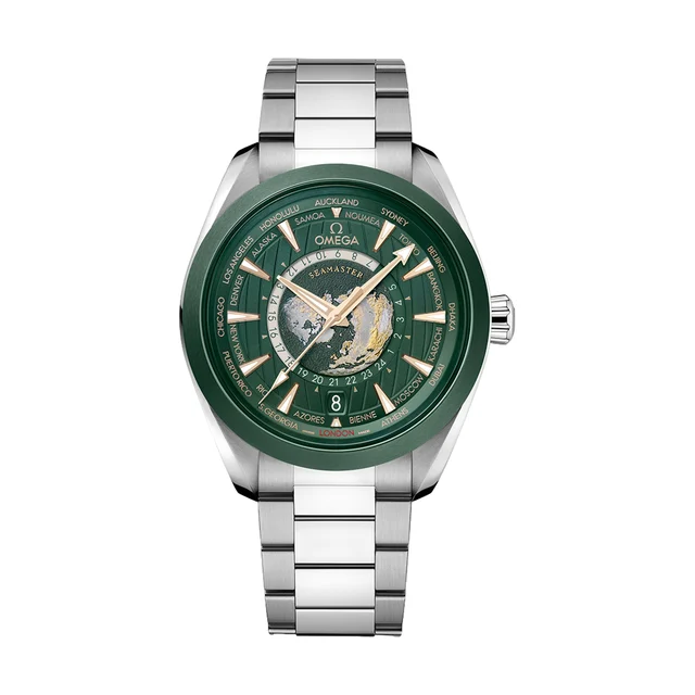 OMEGA Seamaster Aqua Terra 150M GMT Worldtimer 43mm - Green on Bracelet O22030432210001 ko