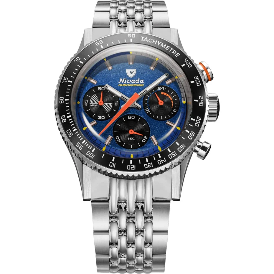 Nivada Grenchen Chronoking Mecaquartz Racing Blue On Beads Of Rice Bracelet 87050Q04 38 mm kol saati