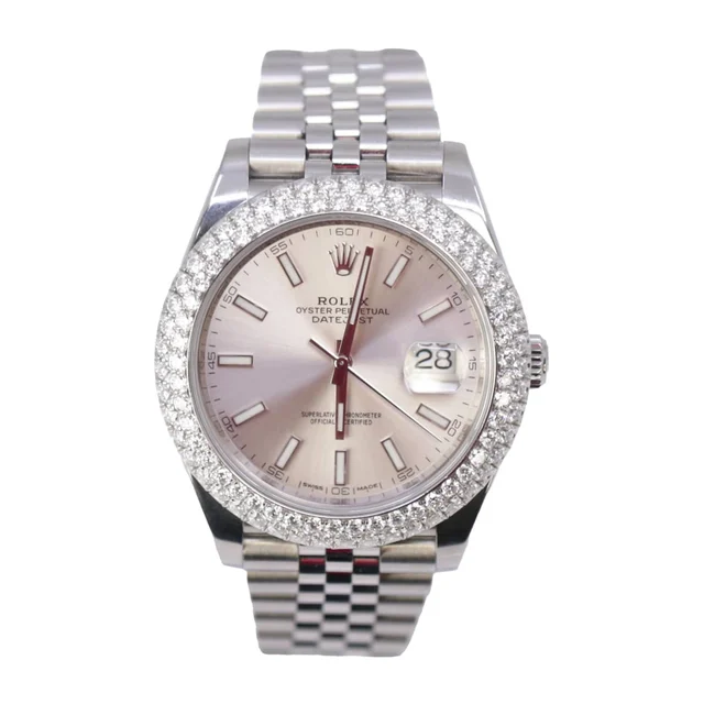 Rolex Silver Stick 41mm Dial Aftermarket Diamond Beze Rolex 126300 Silver Stick 41mm Dial
