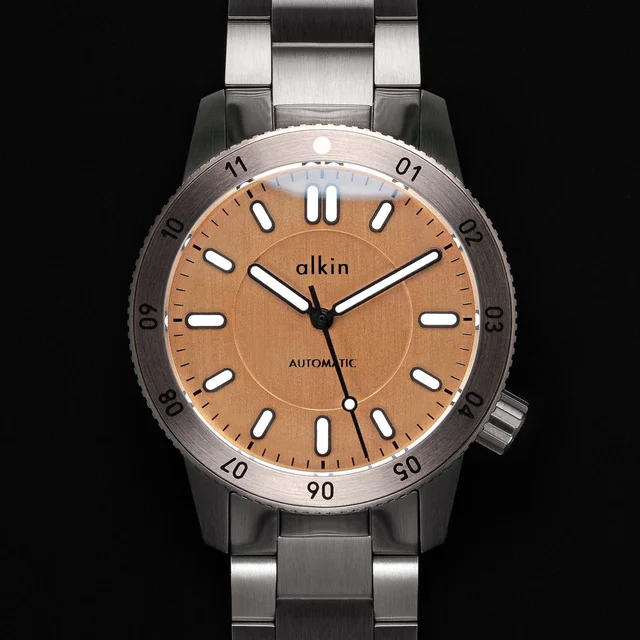 alkinwatches Model Three Dual Time - Brushed Copper Dial / SS Case kol saati