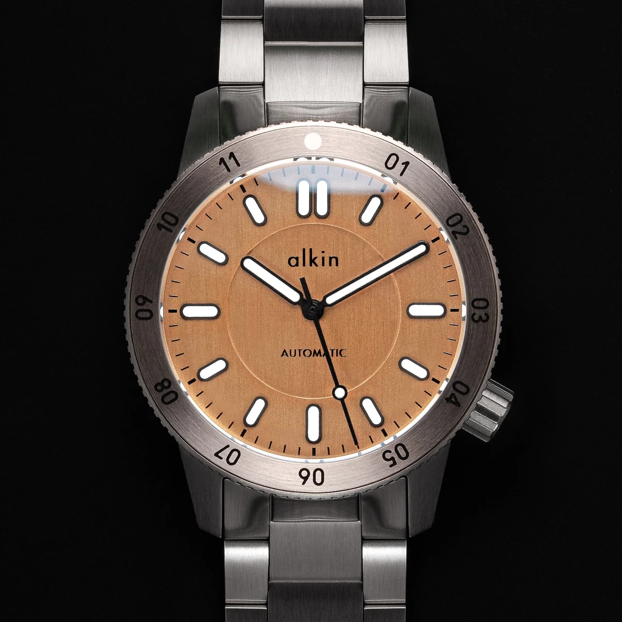 alkinwatches Model Three Dual Time - Brushed Copper Dial / SS Case 41 mm kol saati