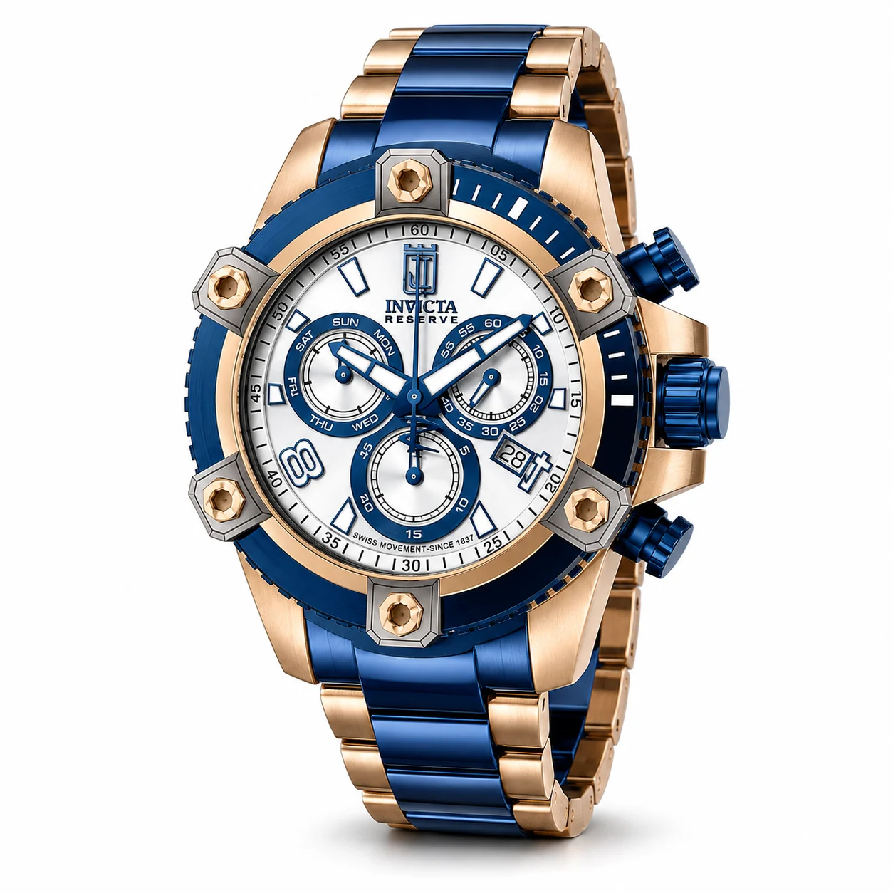 Invicta Soverix Swiss Ronda Z60 Caliber Watch - 50mm, Blue, Rose Gold (51280) 50 mm kol saati