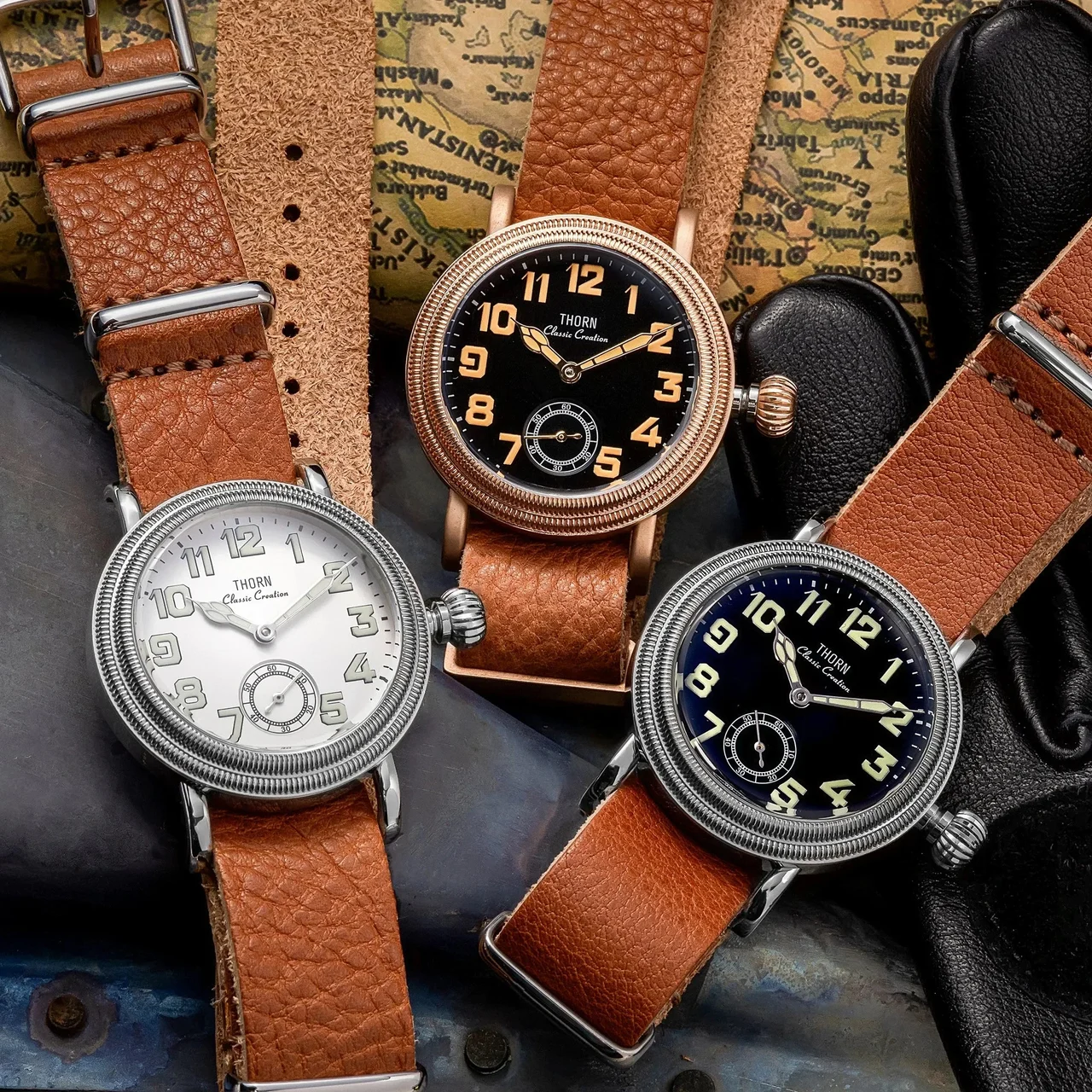 Tandorio THORN T013 36mm Vintage Pilot Watch ST1700 Manual winding Sub Second Swiss luminous Sapphire 14:100013777#T013C-Tin bronze 36 mm kol saati