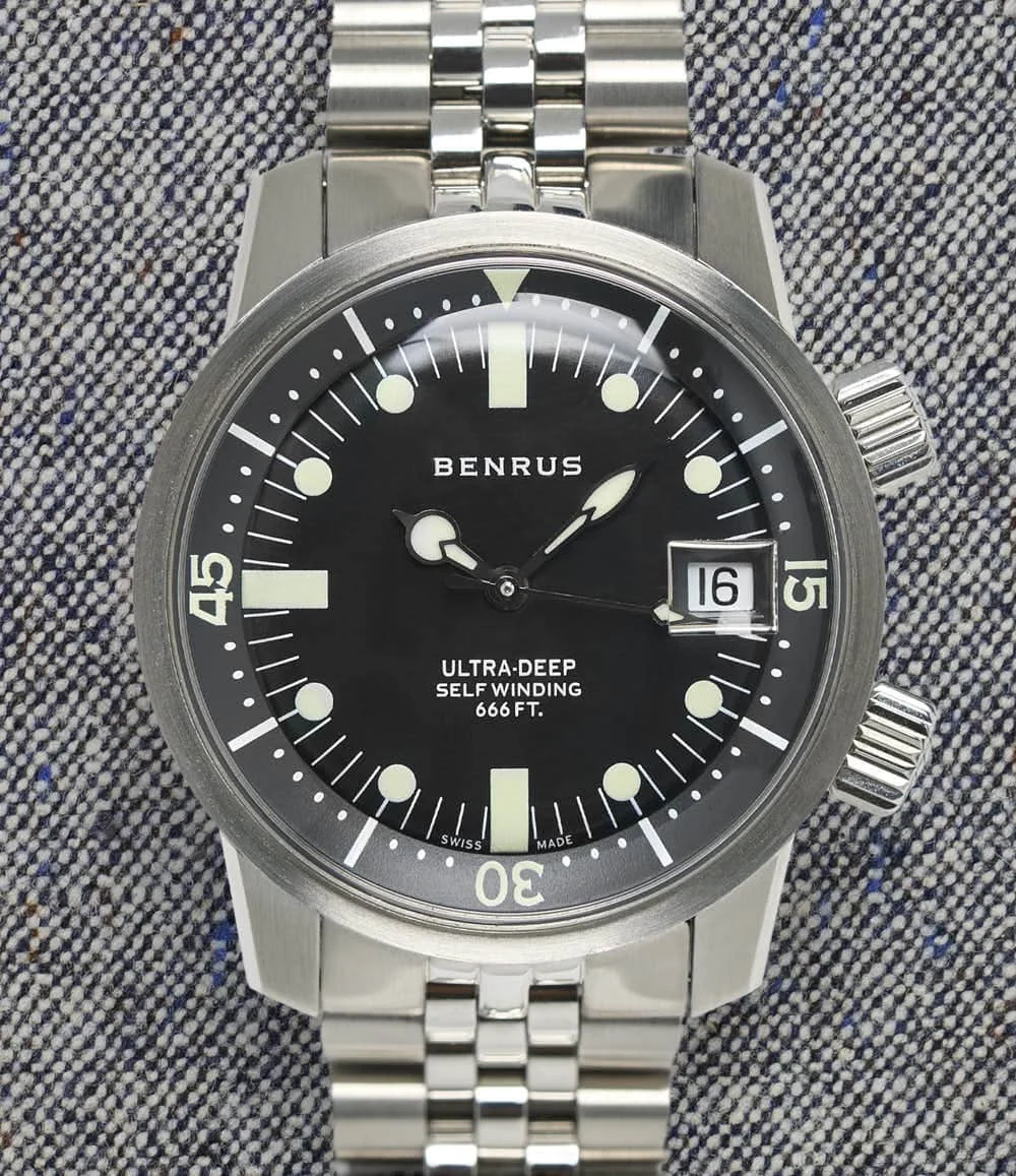 Benrus Ultra-Deep 36.5mm Diver UD-SA-BK-SS 36.5 mm kol saati