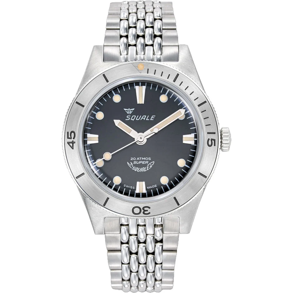 Squale Super- Sunray Black on Bracelet SUPERSSBK.AC 45 mm kol saati