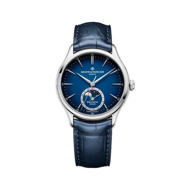 Baume Et Mercier Clifton 10756 Moonphase 39mm - Blue on Leather Strap M0A10756 kol saati