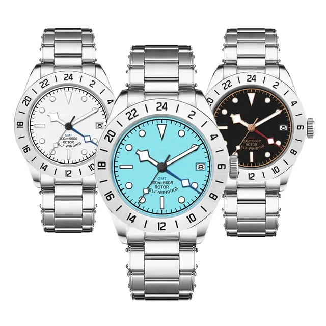 Tandorio CORGEUT CG3012A NH34 GMT Watch 100m Waterproo Brushed Case Sapphire 39MM 14:10000