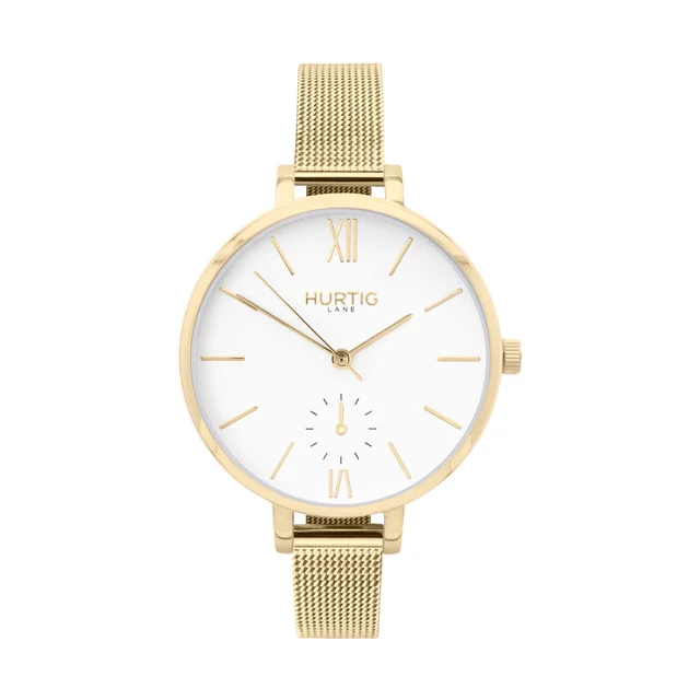 Hurtig Lane Vegan Watches Amalfi Petite Stainless Steel Watch Gold, White & Gold kol saati