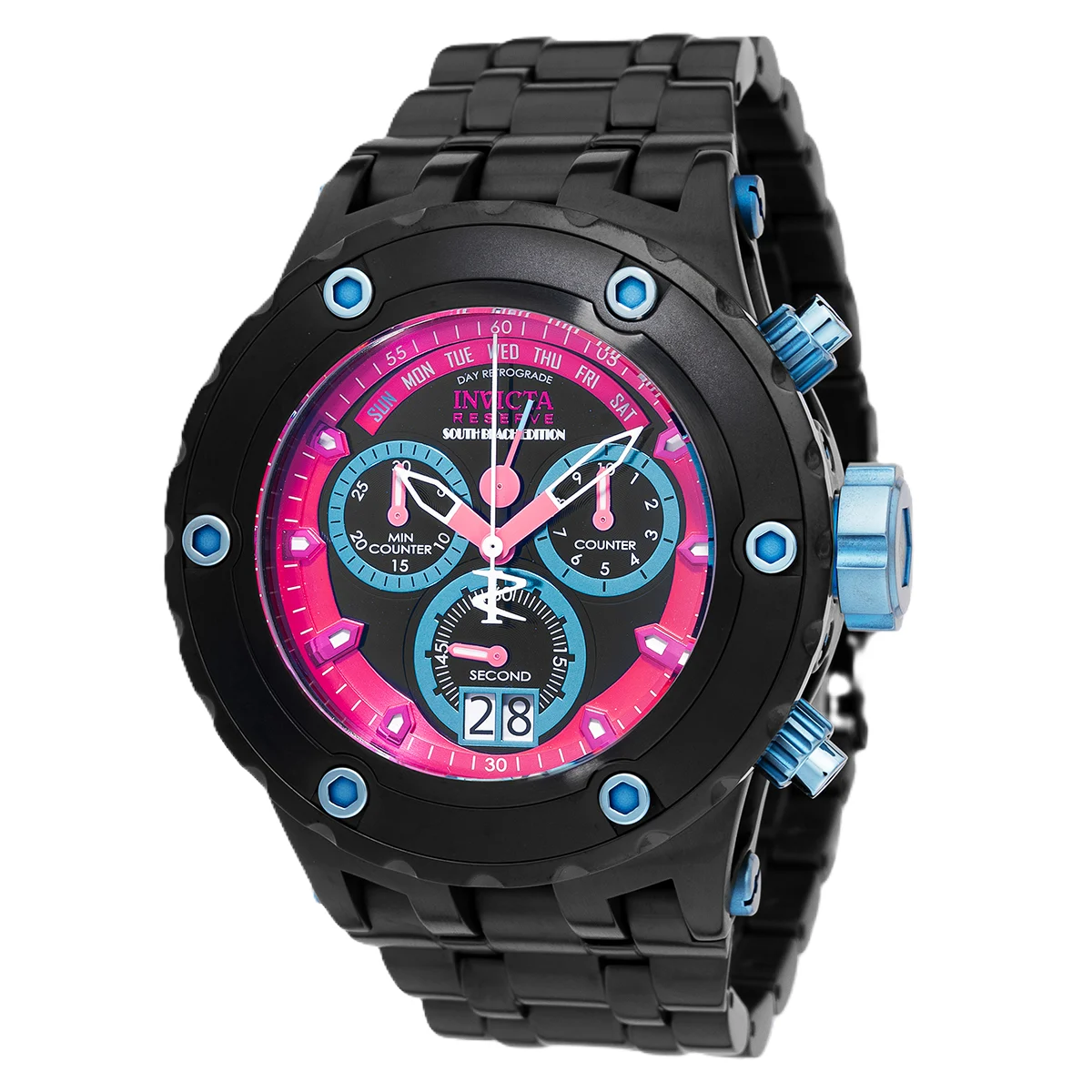 Invicta Reserve South Beach Swiss Ronda 8040.N Caliber Watch - 52mm, Ice Blue, Black (48608) 52 mm kol saati
