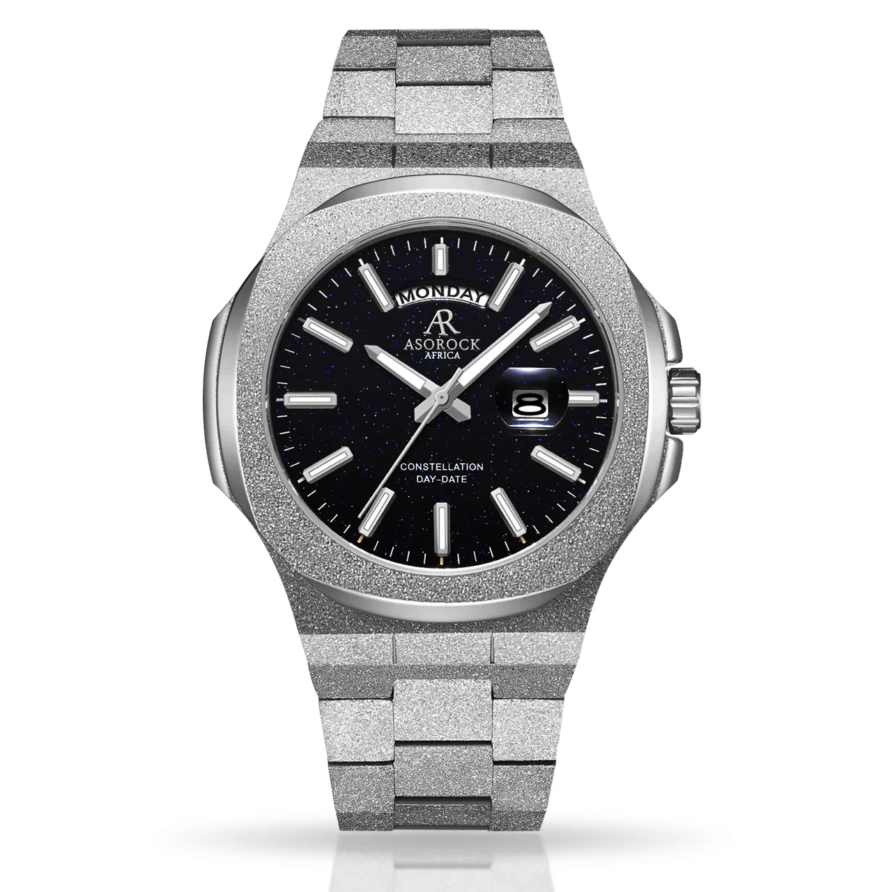 ASOROCK WATCHES Silver/Black Frosted Stardust Constellation Day Date 44 mm kol saati