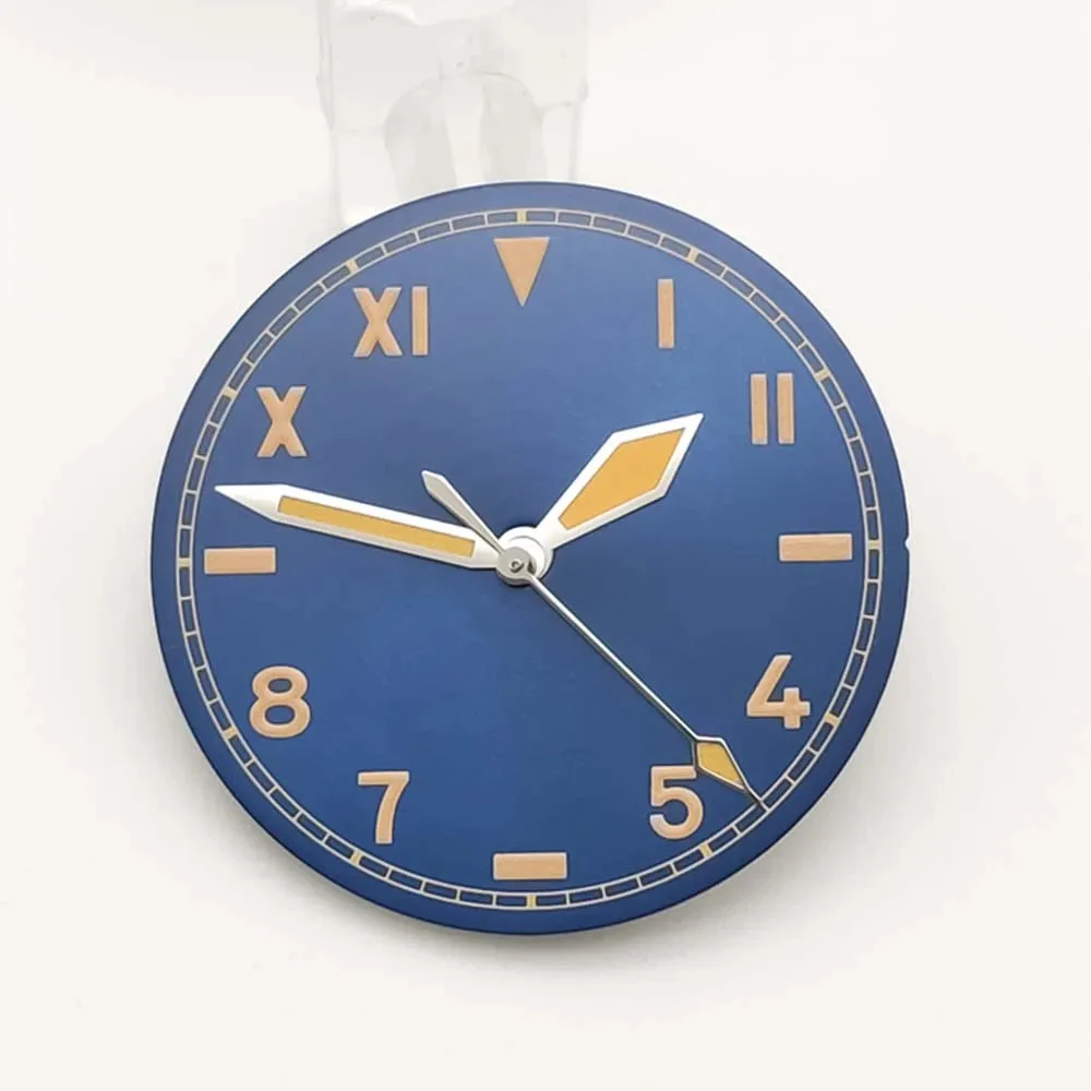Tandorio Retro 28.5MM Watch Dial with Green Luminous half rome number for NH35/NH36/2824/8215 Movement Watches Hands 1005009142186778-D with Hands 28.5 mm kol saati