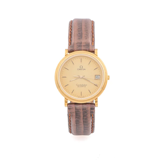 OMEGA Ref. 196.0138, quartz, centre-seconds, date, matt gilded dial; “Constellation”; 18K