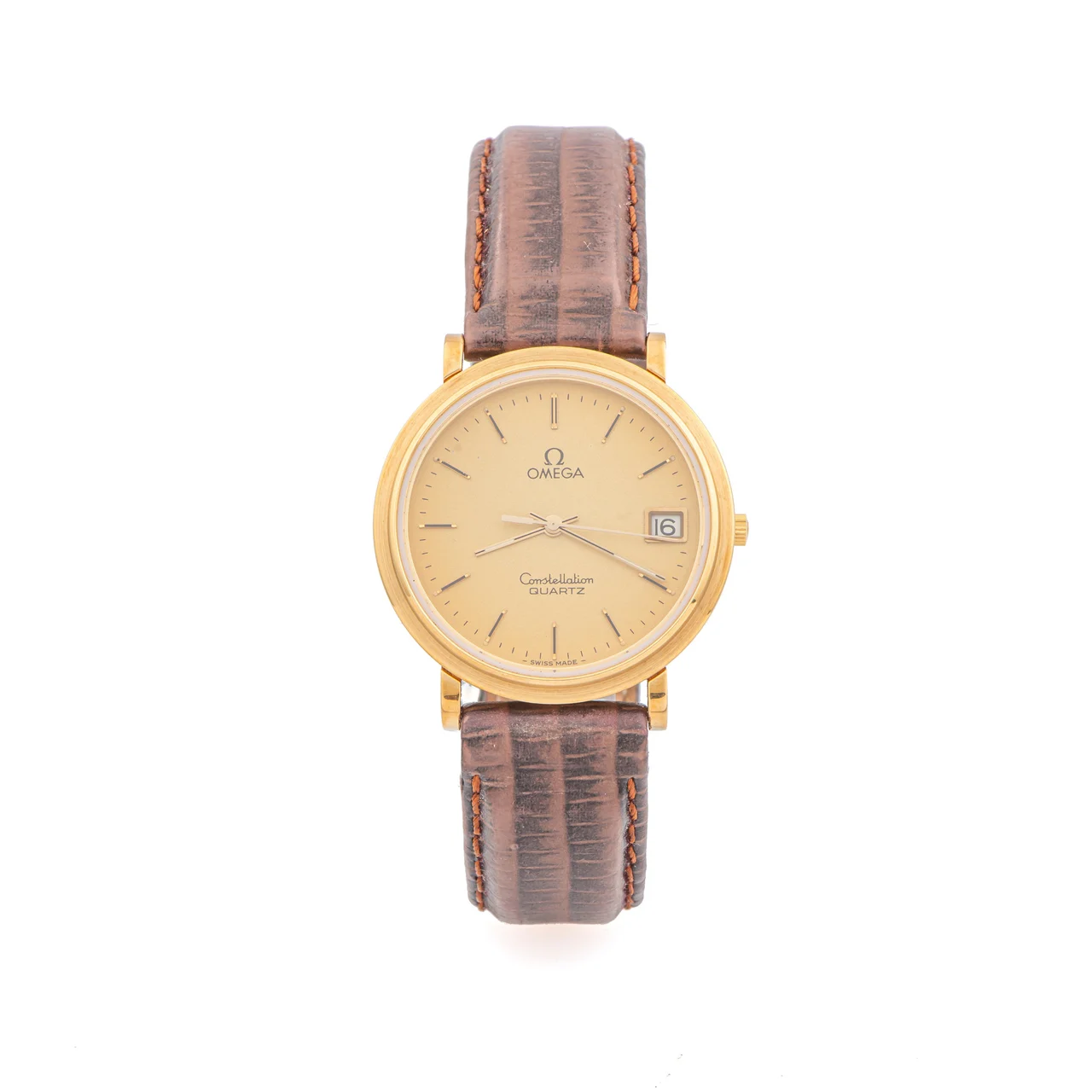 OMEGA Ref. 196.0138, quartz, centre-seconds, date, matt gilded dial; “Constellation”; 18K yellow gold kol saati