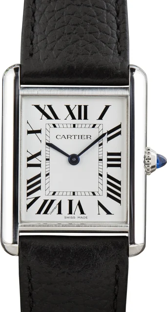 Cartier Steel on Leather Tank SolarBeat WSTA0059 Large Model kol saati