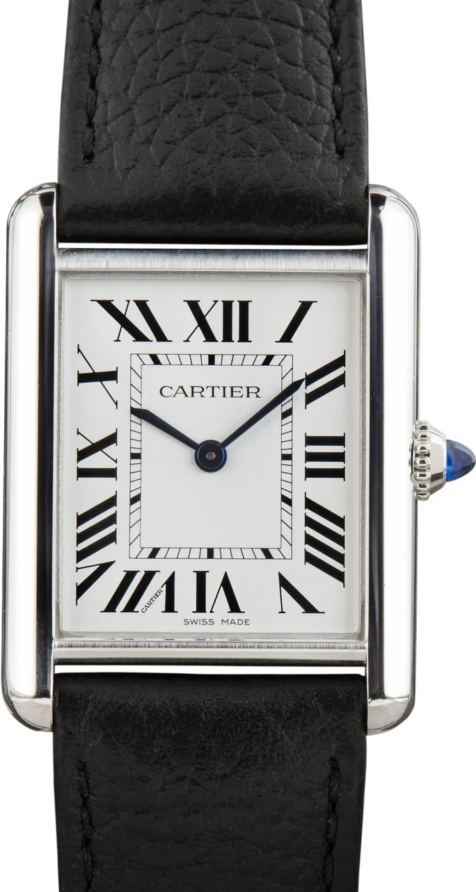 Cartier Steel on Leather Tank SolarBeat WSTA0059 Large Model kol saati