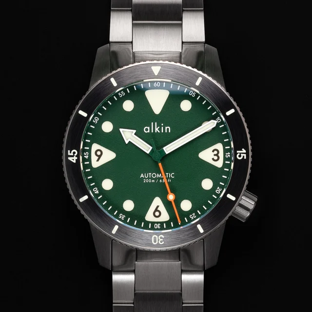 alkinwatches Model Three Diver - Green Dial / SS Case kol saati