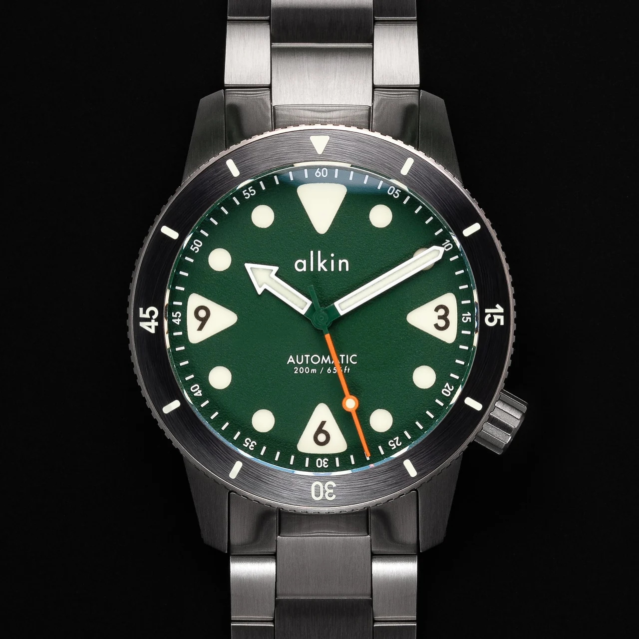alkinwatches Model Three Diver - Green Dial / SS Case 41 mm kol saati