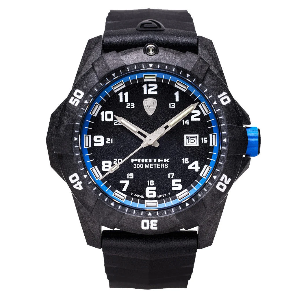 Protek Carbon Composite Tritium Dive Watch 1000 Series with Blue Accents #PT1003 kol saati
