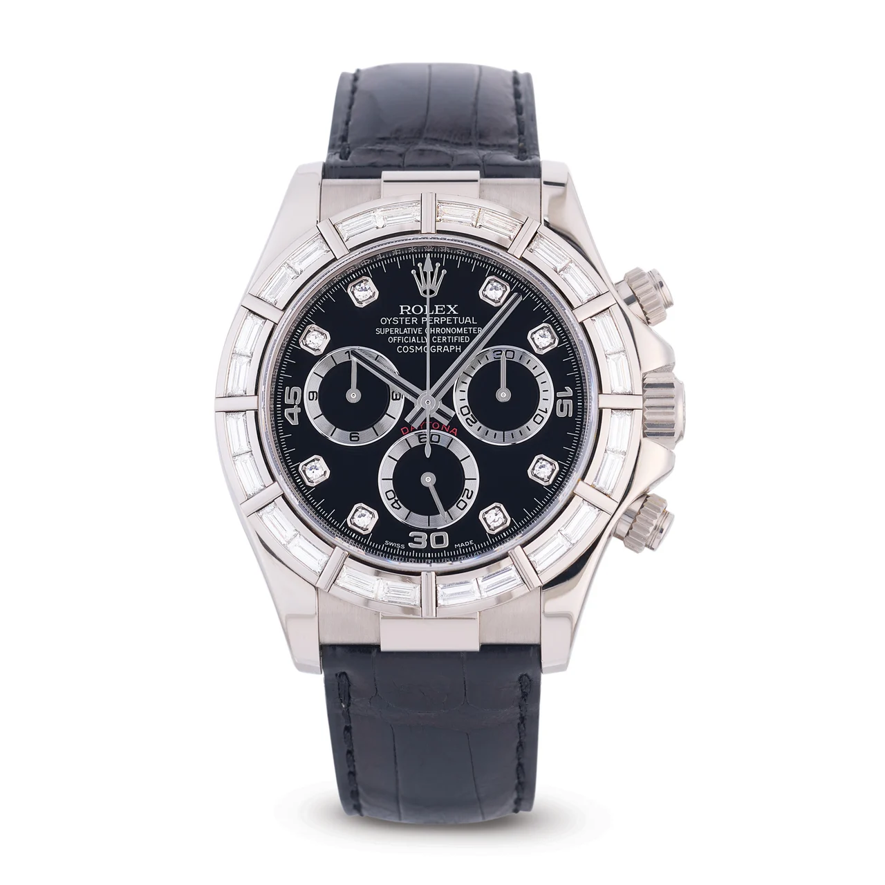 Rolex ROLEX, REF. 116589BRB, DAYTONA, BAGUETTE DIAMOND BEZEL, 18K WHITE GOLD kol saati