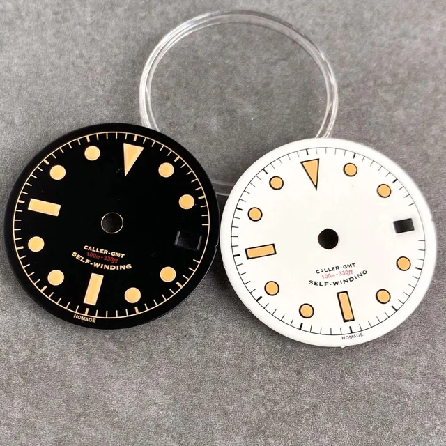 Tandorio Black White Luminous coating GMT Watch Dial fit NH34 NH34A GMT Automatic Mechanic