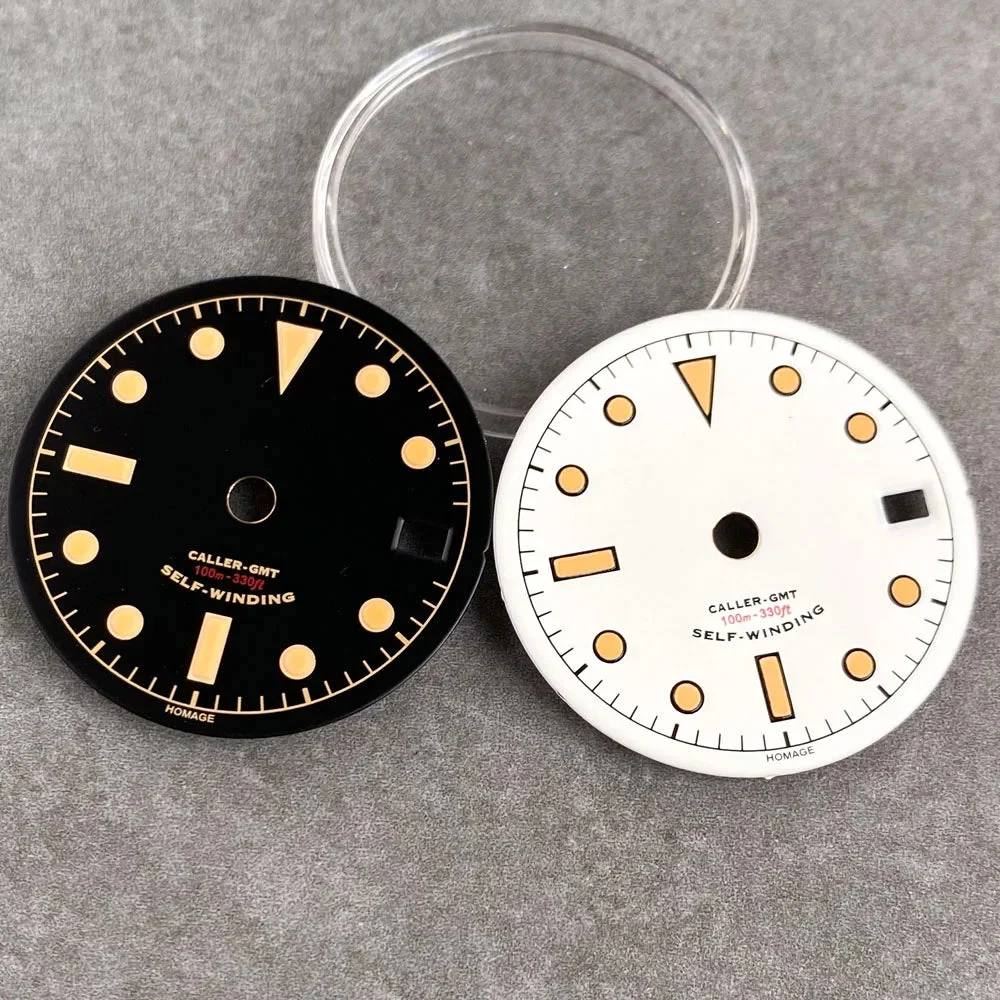 Tandorio Watches Black White Luminous coating GMT Watch Dial fit NH34 NH34A GMT Automatic Mechanical Men Watch Accessories 14:865#GMT Hands 29 mm kol saati