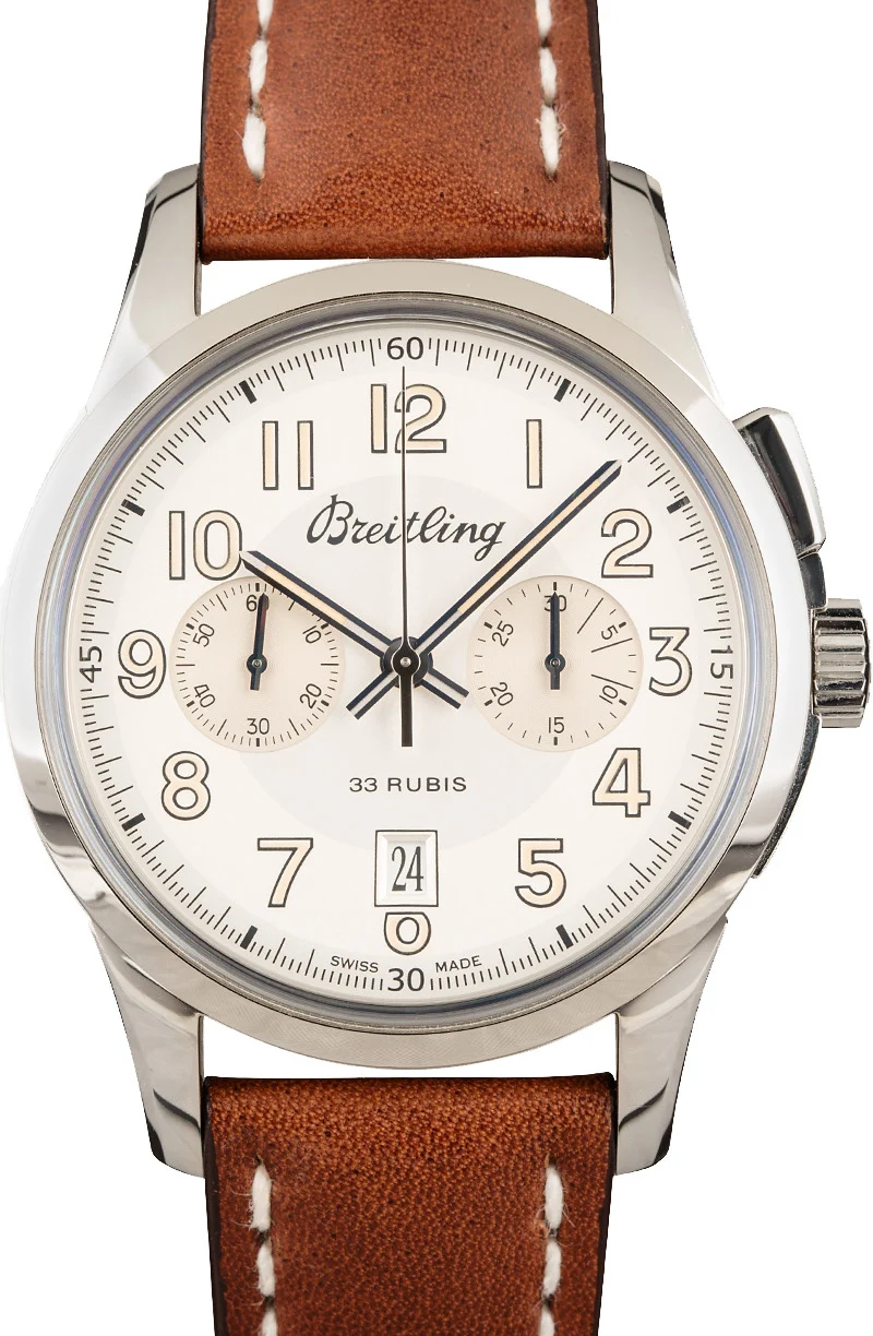 Breitling New Transocean Chronograph 1915 Stainless Steel Silver Dial AB141112/G799 43 mm kol saati