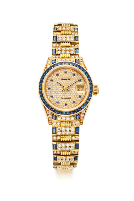 Rolex ROLEX REF 69028 DATEJUST 18K YELLOW GOLD DIAMOND AND SAPPHIRE BRACELET, NO.008 kol s